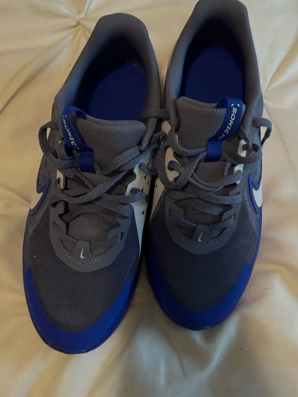 Nike Kids Gray and Blue Sneakers with White Swoosh